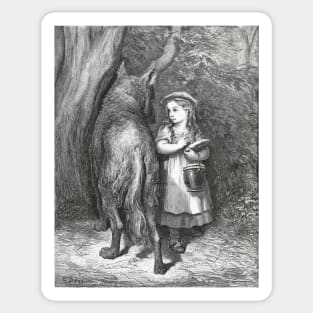 Red Riding Hood Meets Father Wolf - Gustave Dore Sticker